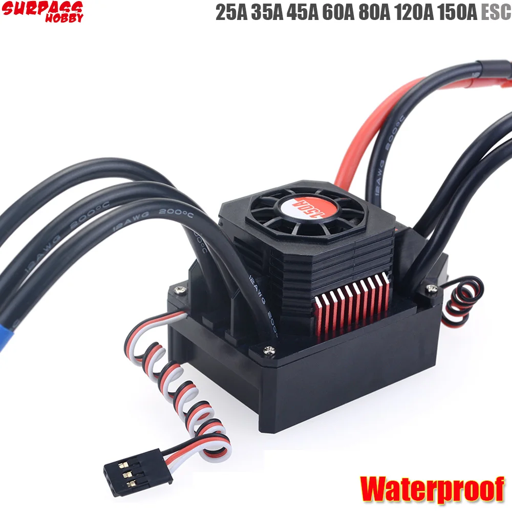 Waterproof 25A 35A 45A 60A 80A 120A 150A ESC Brushless Senseless Speed Controller for 1/8 1/10 1/12 1/20 RC Car