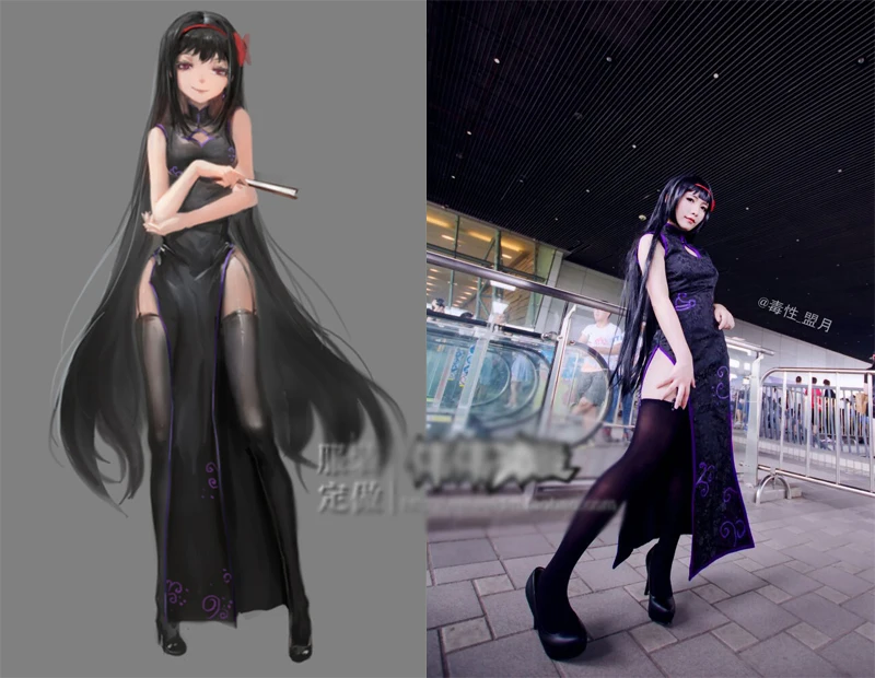 

Костюм для косплея Akemi Homura, черный Cheongsam 110