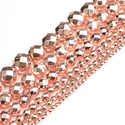 Natural Stone Beads Faceted Rose Gold color Hematite Round Loose Beads For Jewelry Making 15 inches 4/6/8/10mm Diy Jewelry