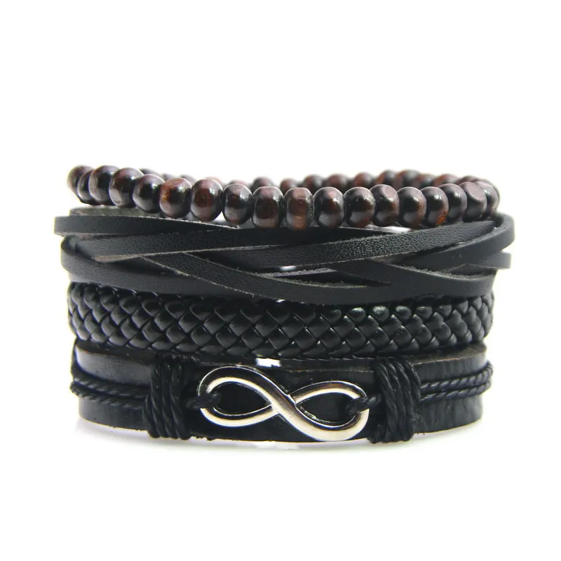 4pcs/ Set Black Believe Bracelets for Men Bangle Adjustable Length Bohemia Holiday Male Jewelry Punk