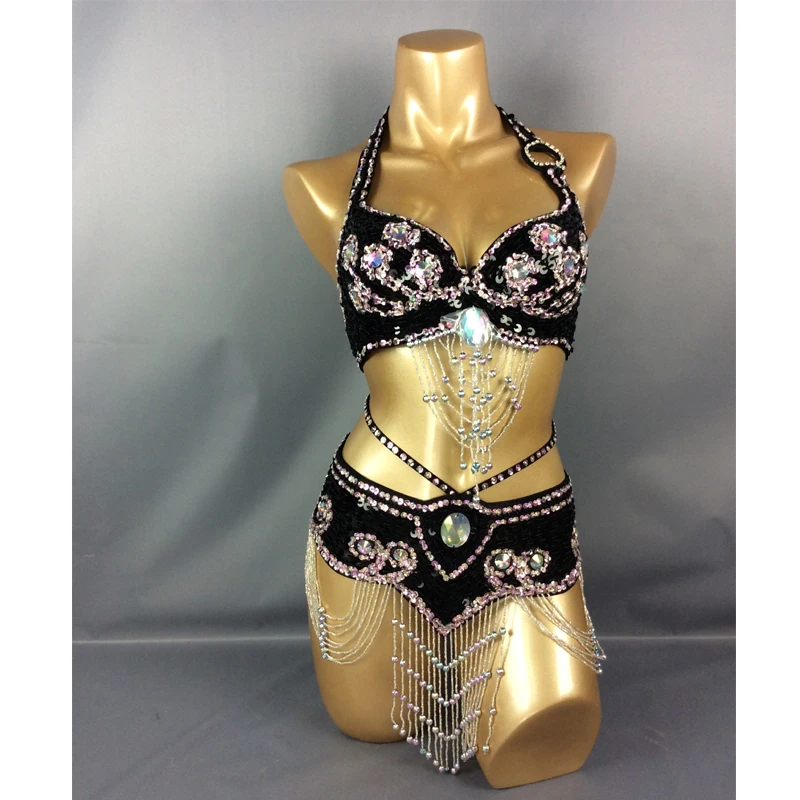 Venda quente feminino frisado lantejoulas belt + bra dança do ventre trajes samba clube eua sutiã tamanho 34b, 36b, 38b, 40b, 34d, 36d, 38d, 40d