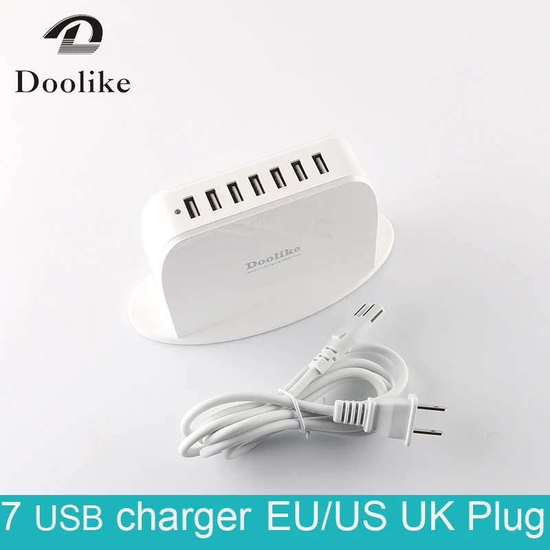 New 7 USB Ports  Fast Charger Mulit USB Universal Charger for Iphone Ipad Android Mobile Phone EU UK US Plug 1.5M Ceremic White