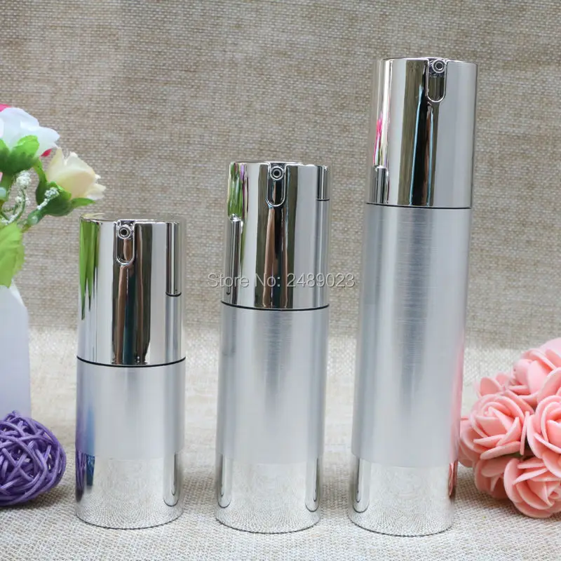 10pcs/lot Makeup Tools Silver Wire-drawing Refillable Bottles 30ml 50ml Lotion Cosmetic Container Empty Shampoo Airless Bottle