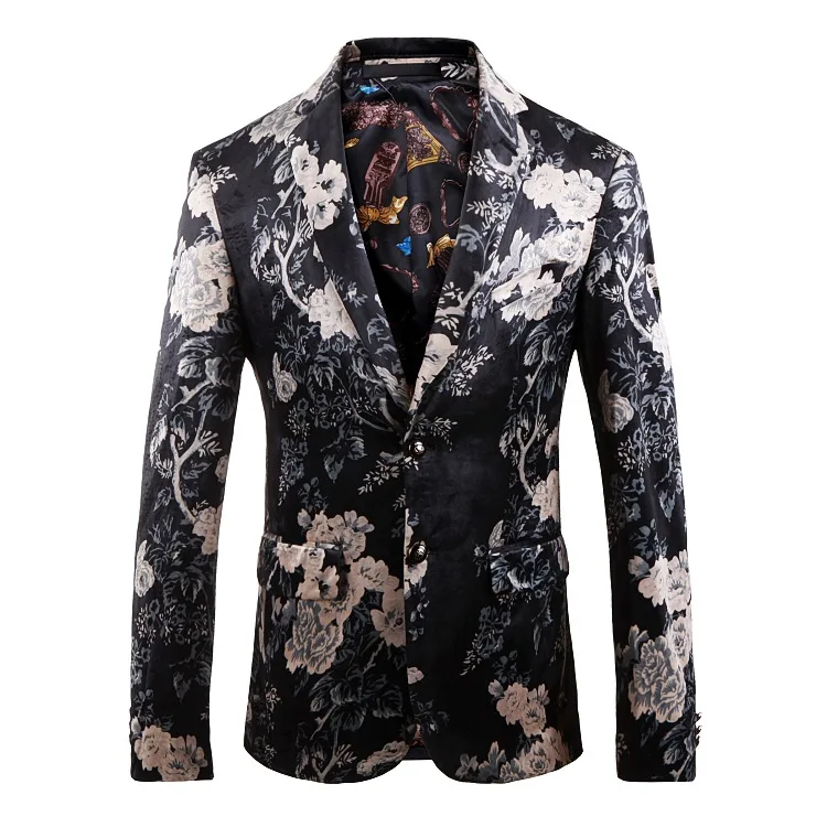 

2019 Floral Print Suit Jacket Blazer For Men Large Size Slim Fit Blazer Men Costume Homme Men Blazer Stage Party Coat Jacket