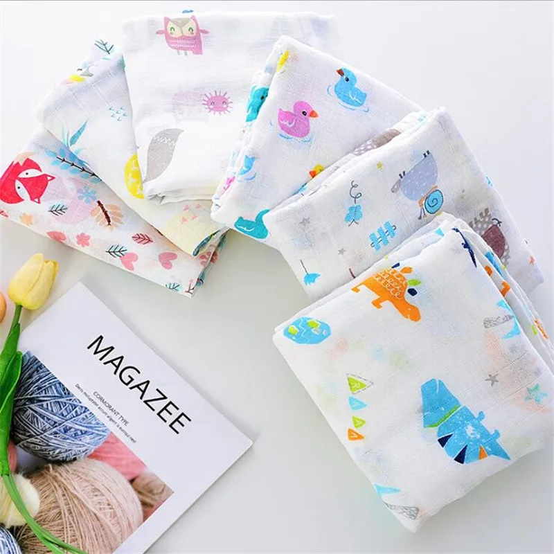 New arrive bamboo cotton baby printed blanket infant baby muslin swaddle blanket cartoon baby swaddle