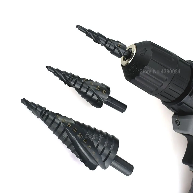 1pc 4-32mm espiral preta nivelada ranhurada passo brocas triângulo haste hss cortador de furo cônico perfuração ferramentas elétricas