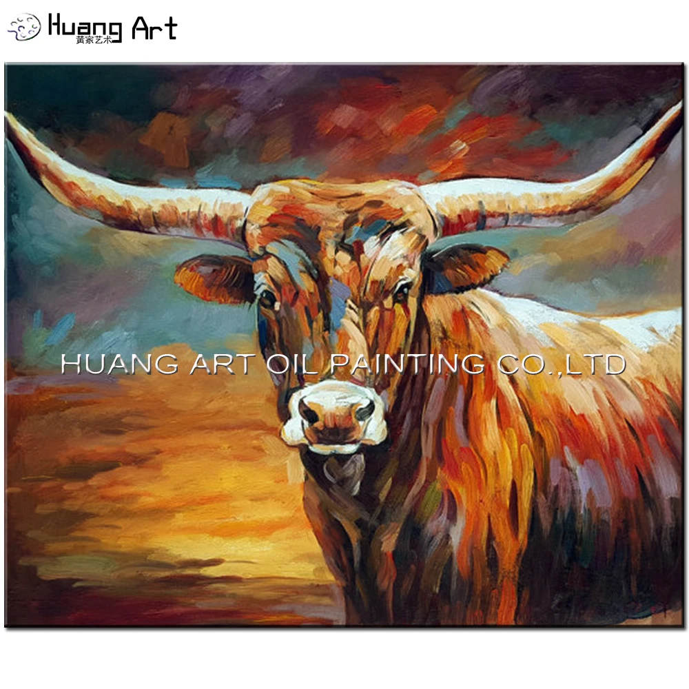 100% Handmade Bull Oil Painting by Skill Painter Brown Animal Oil Picture on Canvas for Living Room Painting No Frame Wall Art