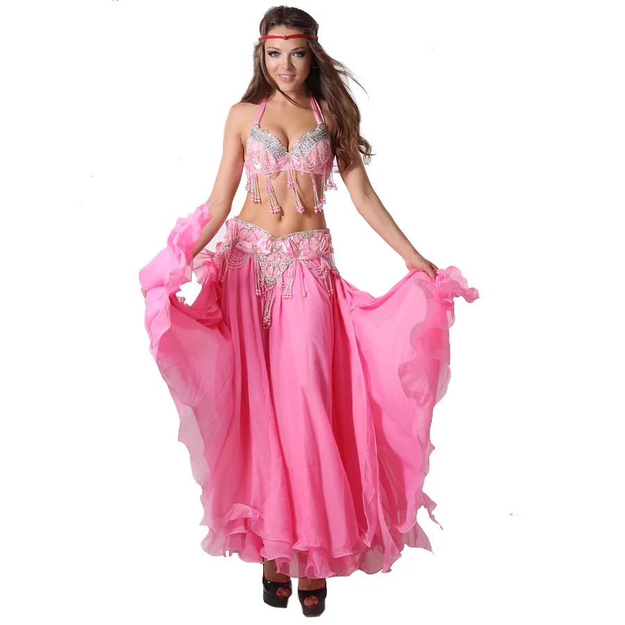 Belly Dance Clothing Oriental Dance Professional 3-piece Outfit Bra, Belt & Skirt Women Bellydance Costume