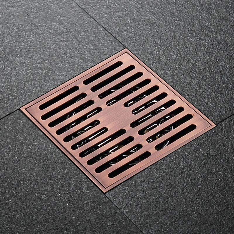 Red bronze brass antique copper 100x 100mm 4 Inch square anti-odor floor drain bathroom shower drainer