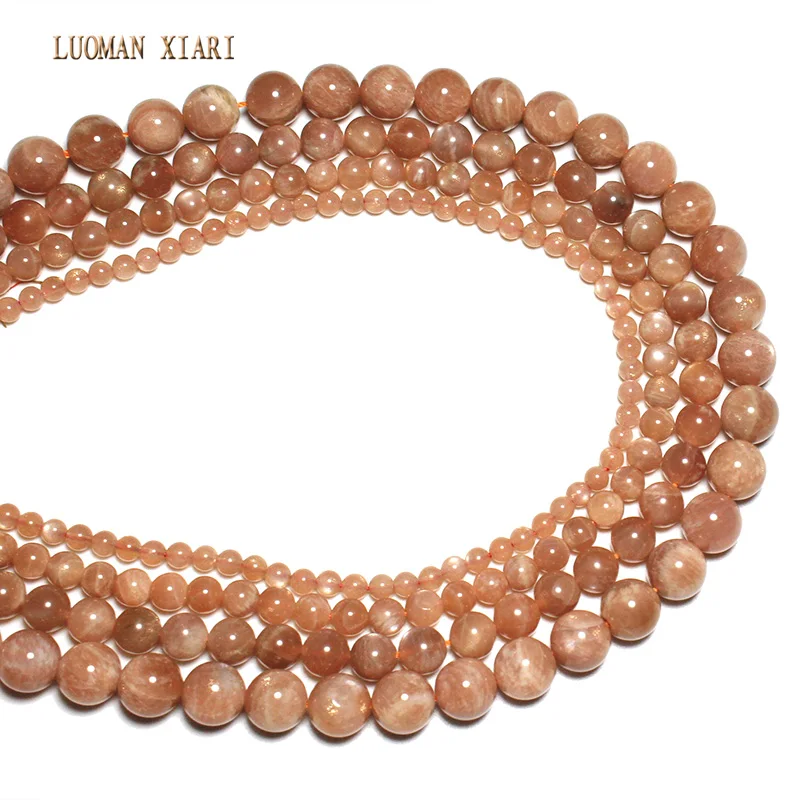 LUOMAN XIARI Natural AAA+ Round  Sunstone Stone Bead For Jewelry Making DIY Bracelet Necklace  Material 4/6/8/10mm Strand 15\'\'