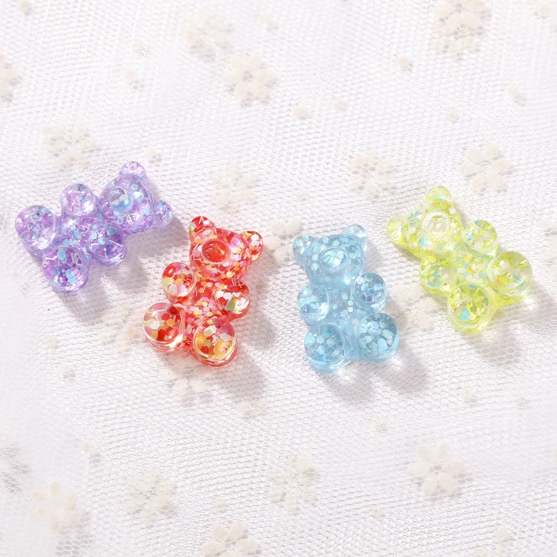 20pcs 20*30mm Bear Charms  Flatback Resin Cabochons  Glitter charms for  Keychain Pendant  Necklace DIY making