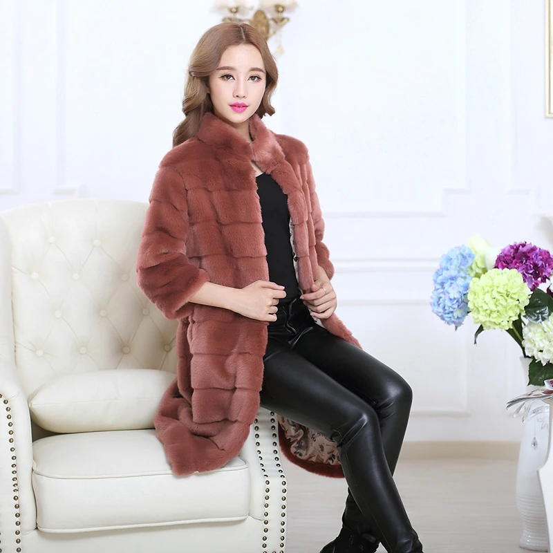 2017 winter plus size clothing long thin coat paragraph fur rex rabbit hair overcoat