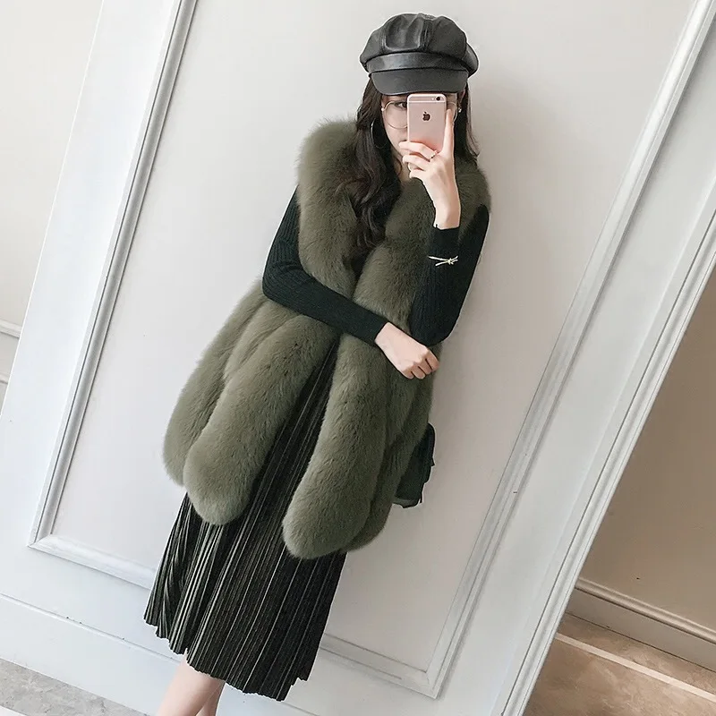 2020 New Large Drop Fox Fur Vest Real Fur Coat Girls Long Fur Vest Fox Fashion Atmosphere