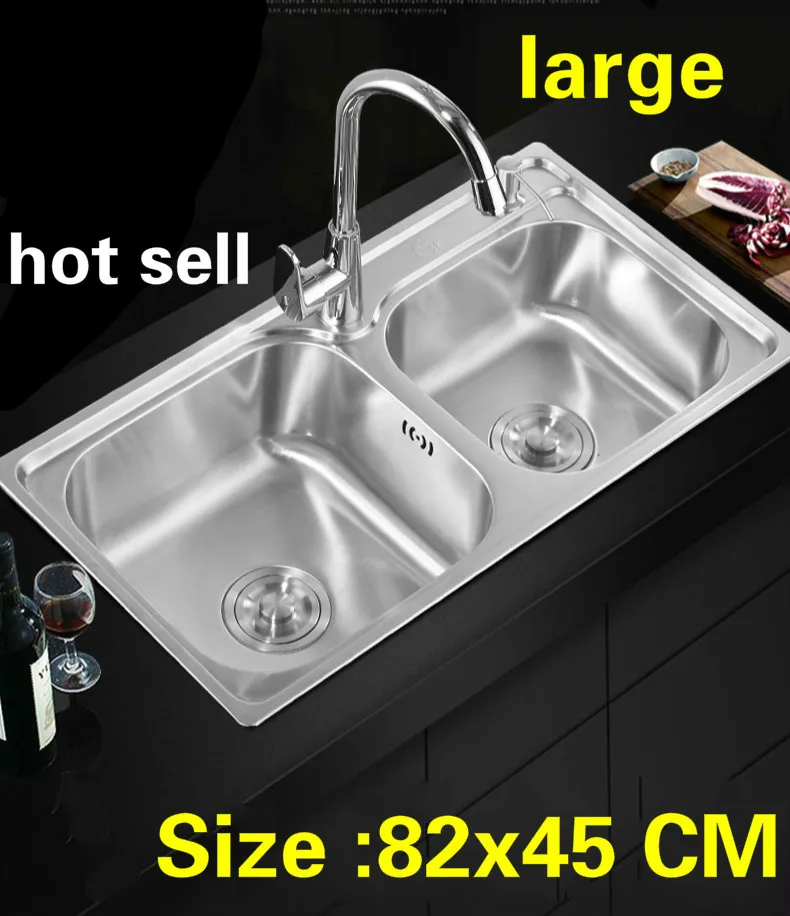 

Free shipping Apartment standard kitchen double groove sink do the dishes 304 stainless steel hot sell large 82x45 CM