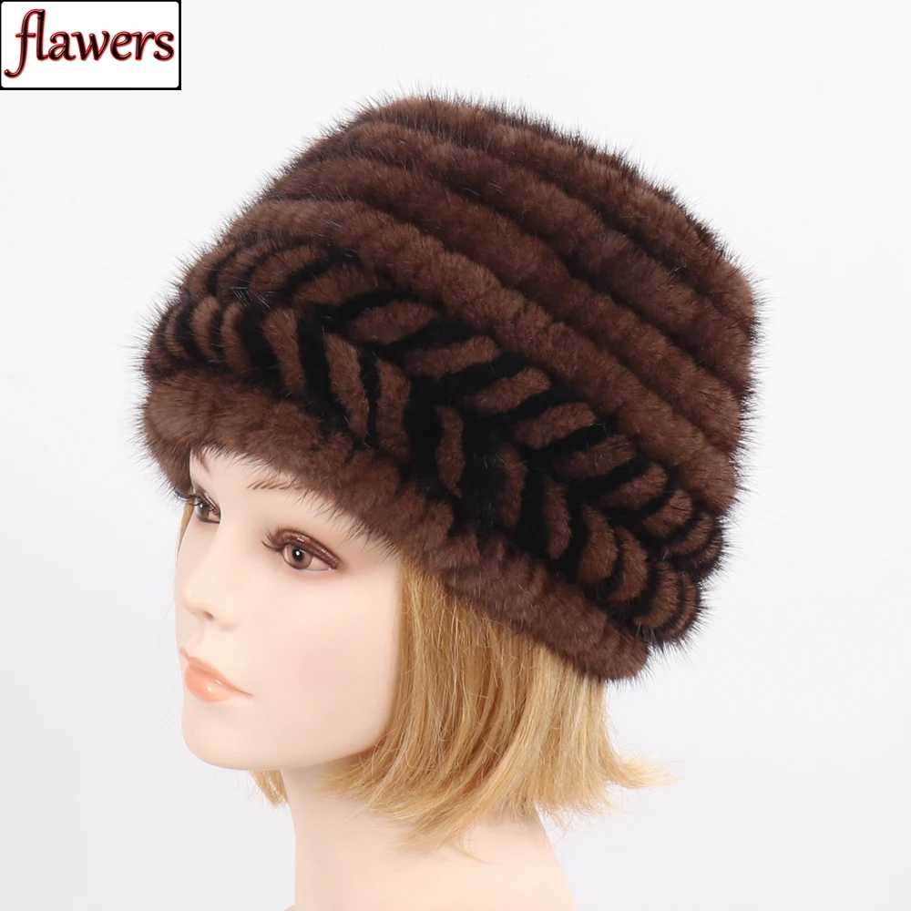 

New Winter Russian Lady Natural Mink Fur Beanies Hat Knitted Warm Genuine Mink Fur Caps Women Good Elastic Real Mink Fur Hats