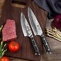 Sunnecko Damascus Steel Chef Knives AUS-10 Core Blade Cut Utility Japanese Slicing Cutting Kitchen Knife Black G10 Handle