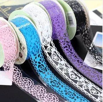 Free Shipping 1Lot = 10piece Solid Color Hollow-Out Lace Adhesive Tape Album Decorative Sticker Tape Gift Stationery Wholesale