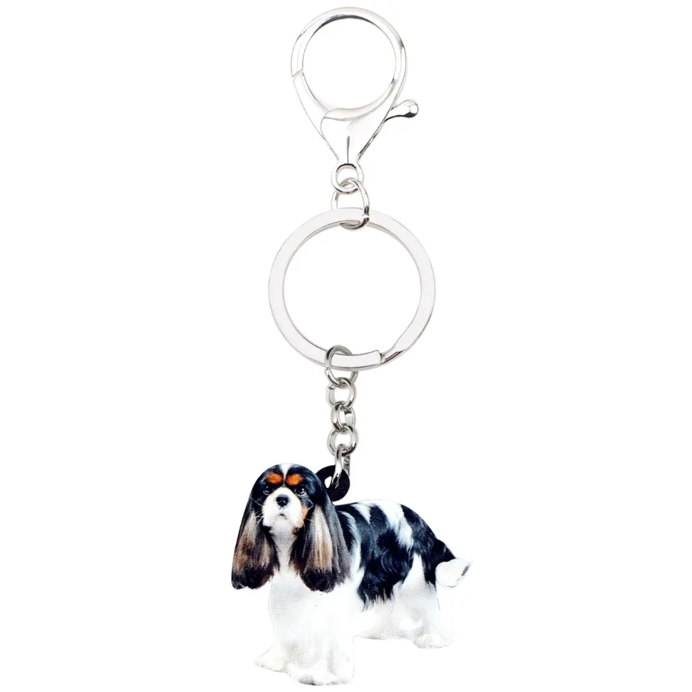 WEVENI Acrylic Cavalier King Charles Spaniel Dog Key Chains Keychains Rings Jewelry For Women Girls Gift Purse Charms Animal Hot