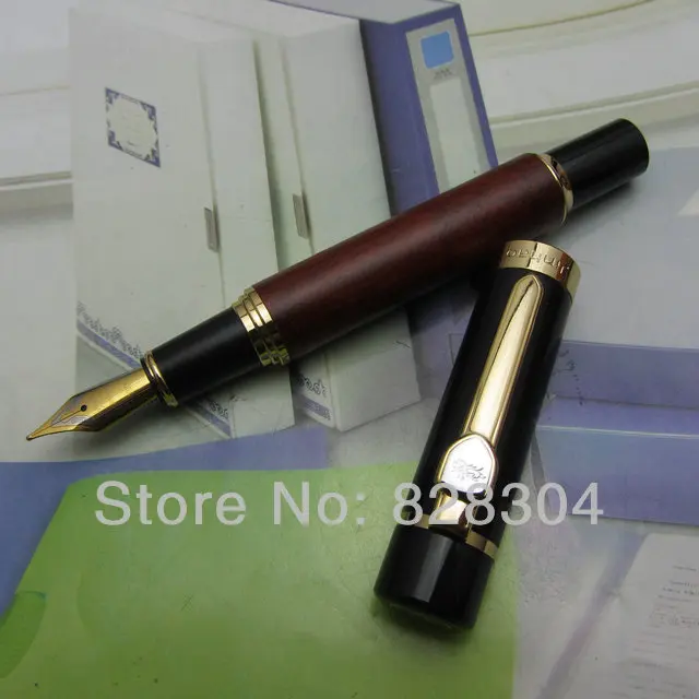 2Pcs Wholesale Jin Hao heavy red wood pattern texture medium nib roller pen +Fountain Pen Shipping