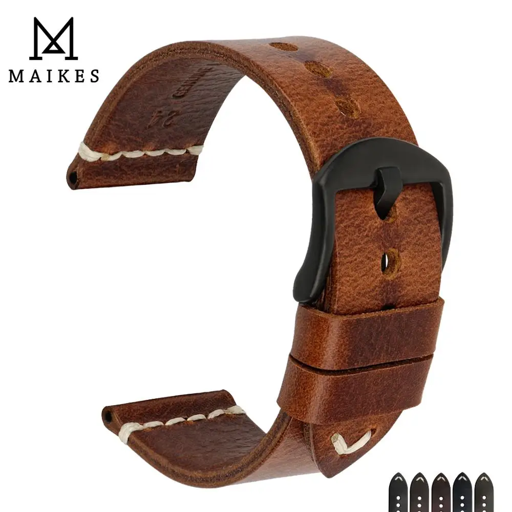 MAIKES Watch Accessories Watchbands 20mm 22mm 24mm Genuine Leather Watch Strap For samsung gear s3 / tissot Bracelets Watch Band