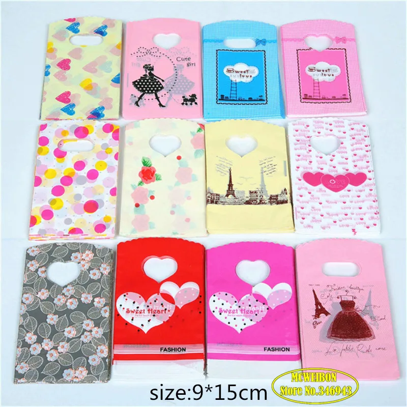 

30pcs Plastic Jewelry Bag Christmas Wedding Gift Bags Jewelry Pouches Bags Tower Rose Heart 9X15cm Mix Colors Pink Cosmetic Bags