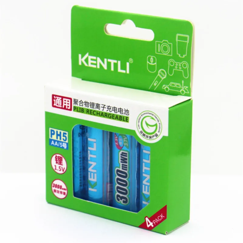 KENTLI 4pcs/lot Stable voltage 3000mWh aa batteries 1.5V  rechargeable battery polymer  lithium li-ion battery for camera  ect