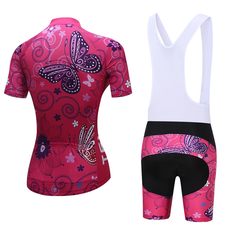 TELEYI Women's Cycling Jersey Shorts Sets Short Sleeve Padded Butterfly Pink