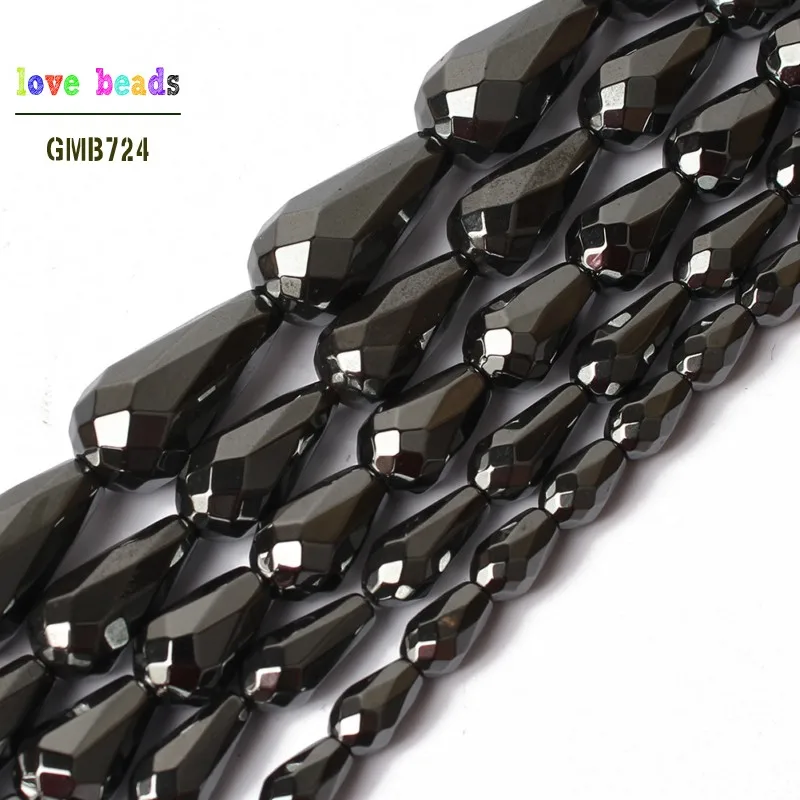 Natural Faceted Black Hematite Teardrop Waterdrop Loose Beads for Jewelry Making Bracelet Healing Power 15\'\' 5x8/6x12/8x12mm