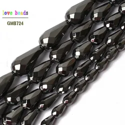 Natural Faceted Black Hematite Teardrop Waterdrop Loose Beads for Jewelry Making Bracelet Healing Power 15'' 5x8/6x12/8x12mm