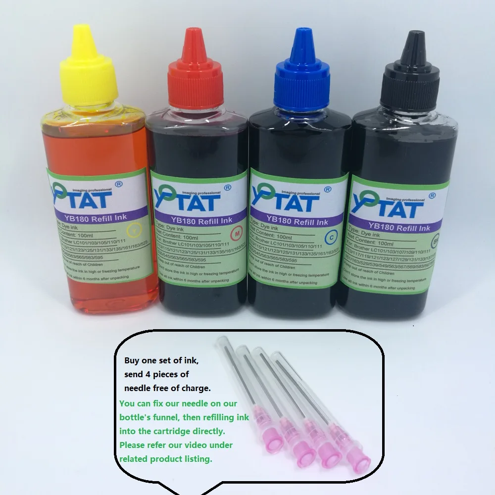 

YOTAT 4pcs 100ml Dye Ink for Brother LC131 LC133 LC139 LC137 LC135 LC161 LC163 LC563 LC569 LC567 LC565 LC583 LC529 LC525 LC539