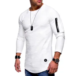 2022 New Tshirt Men's Spring Autumn T Shirt Men Long Sleeved Cotton Causal Bodybuilding Folding O Neck Tshirt Tops Tees Men