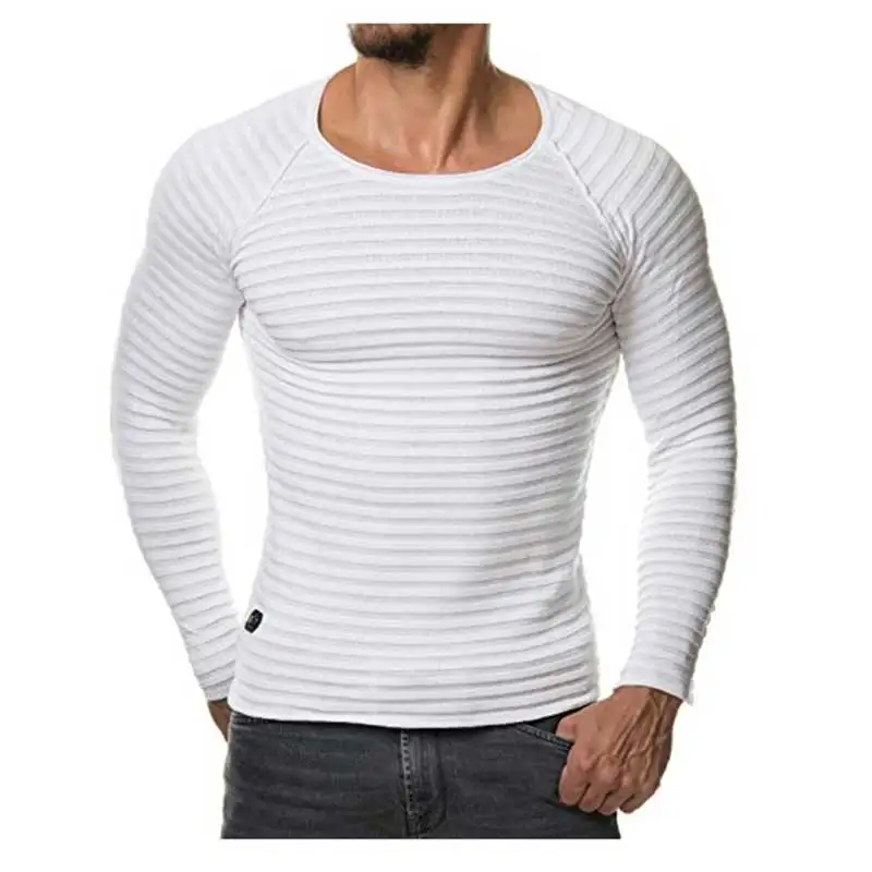 2025 Spring Fashion Men\'s Casual T Shirt O-Neck Striped Male Streetwear Knitted Slim Fit Long Sleeve T-Shirt Men Tops MY059