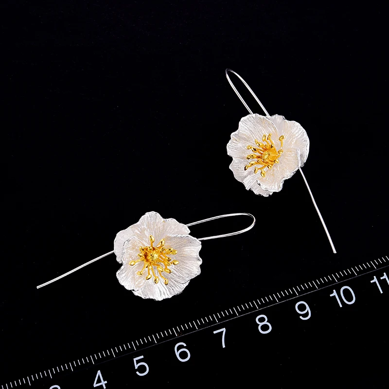 Lotus Fun Real 925 Sterling Silver 18K Gold Handmade Fine Jewelry Cute Blooming Poppies Flower ciondola gli orecchini per le donne Brincos