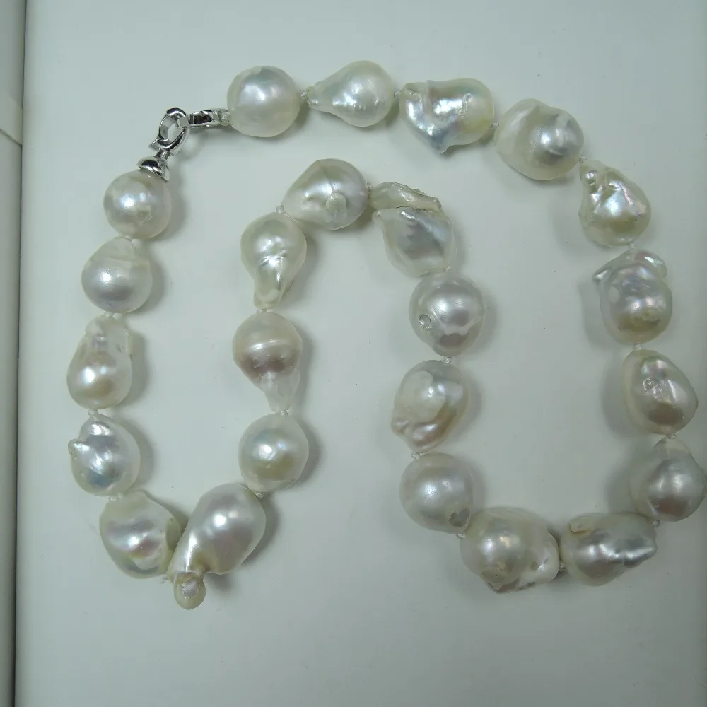 100% NATURE FRESHWATER Baroque PEARL NECKLACE-big pearls-nature colors