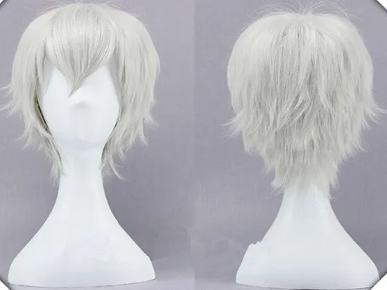 Anime Kaneki Ken Cosplay Wigs Short White Fluffy Wigs Eye Patch Heat Resistant Synthetic Hair Party Role Play