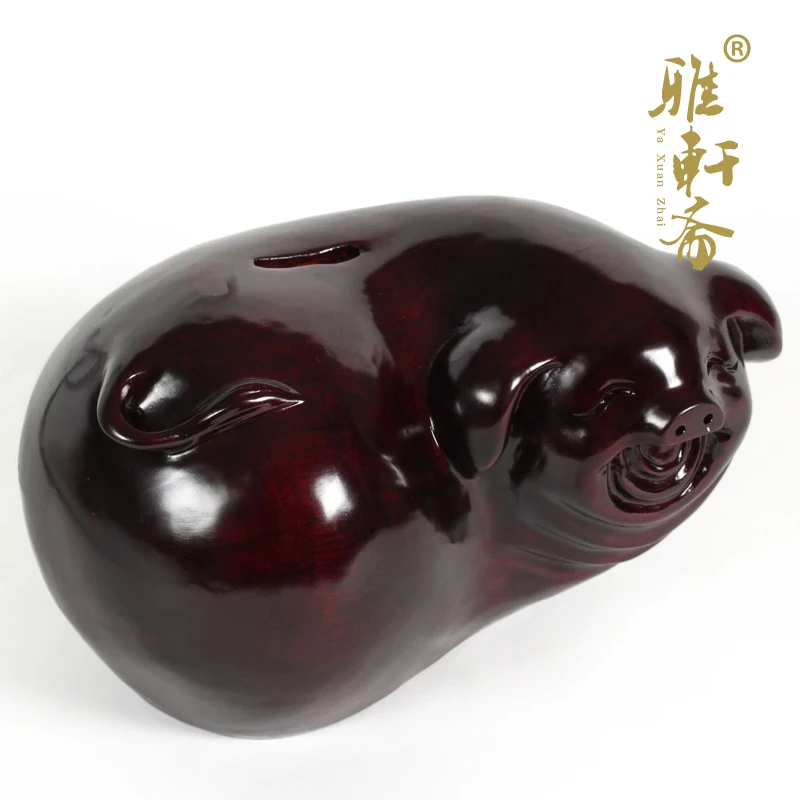 Ya Zhai carved rosewood handicrafts 21cm solid wood pig  black