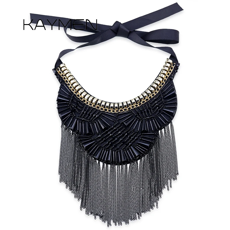 New Arrivals Fashion Fabric Crystal Statement Necklace Pendant Women Girls Chokers Necklace Collar Tassels Necklace Bijoux 1636