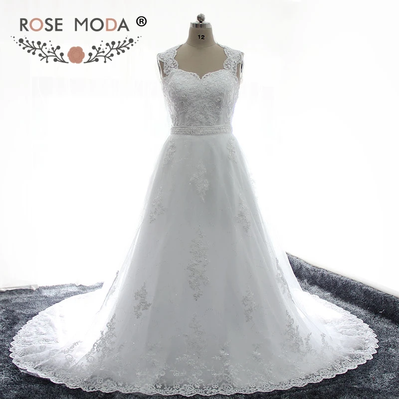 Rose Moda Lace Sheath Knee Length Wedding Dress with Removable Over Skirt Real Images