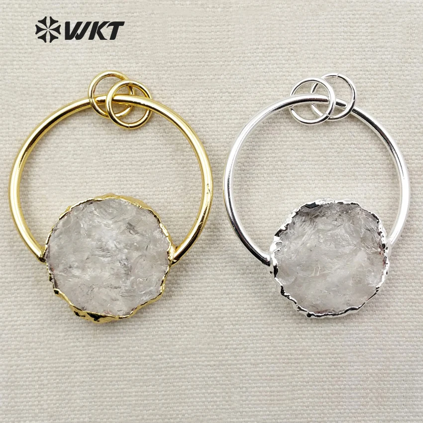 WT-P1203 Wholesale Custom Magnificent Natural Crystal Quartz Round Pendants With Silver Plated For Women Gift Fine Jewelry