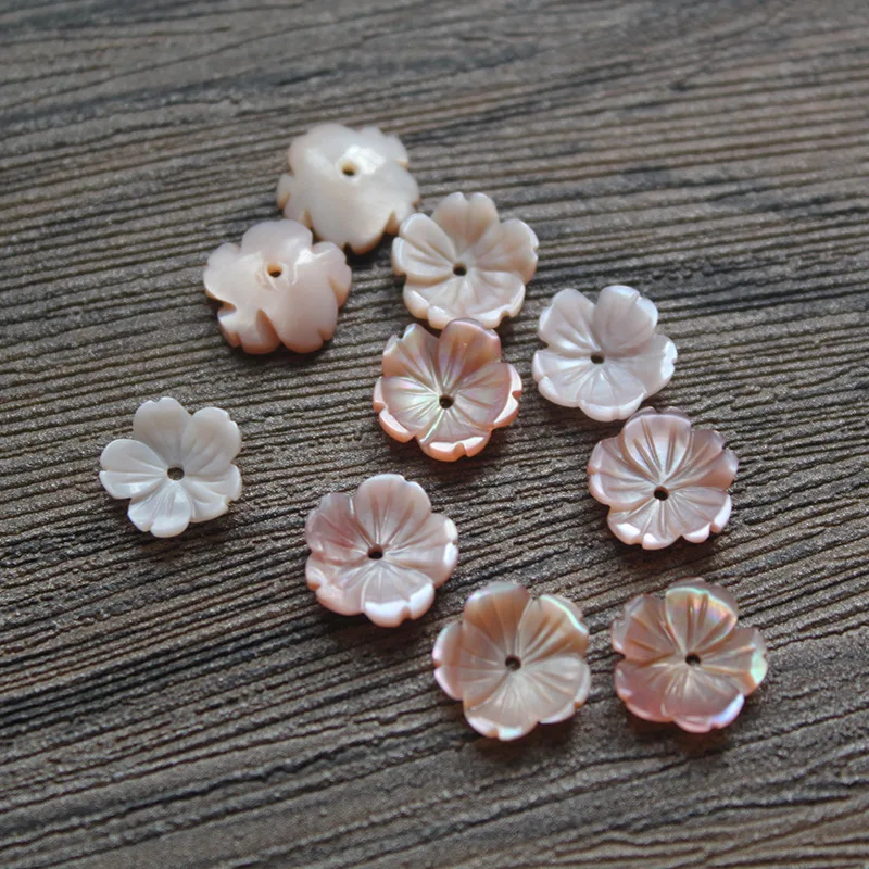 FishPeach 10 개/몫 8-10 미리메터 화이트 자연 어머니 진주 꽃 조개 돌 쉘 비즈 Diy 보석 만들기 액세서리
