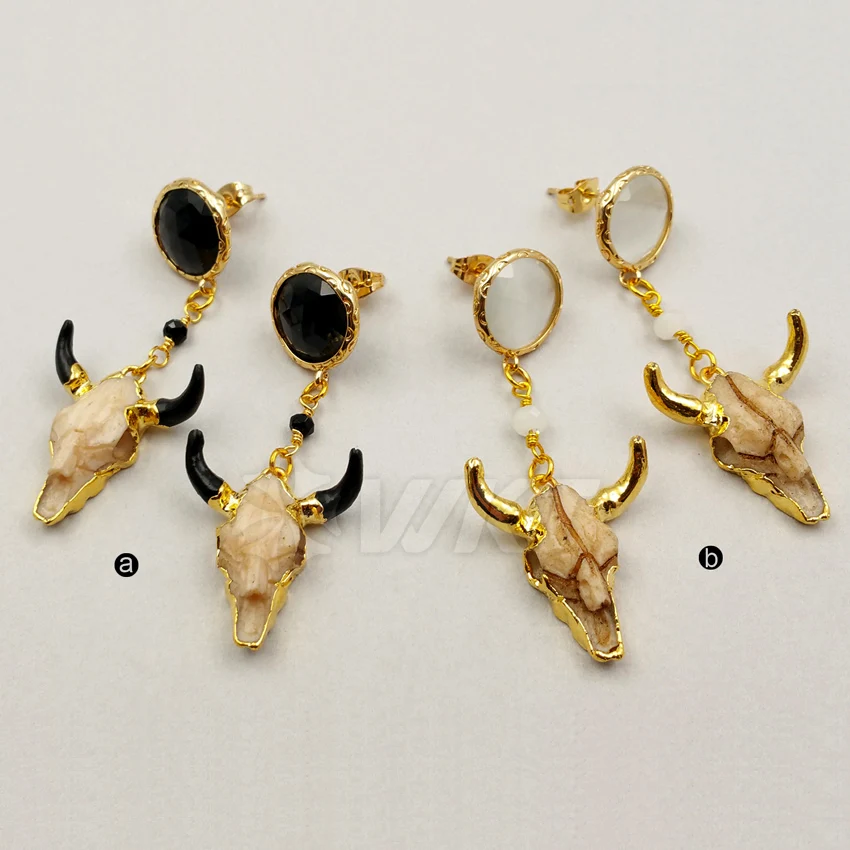 

WT-E364 WKT Jewelry Wholesale Custom Natural Resin Earrings Small Cattle Stud Earring With Gold Electroplated Onyx Stud Jewelry