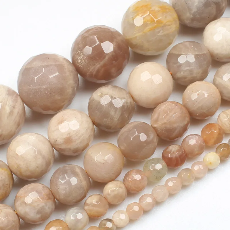 Natural Faceted Sunstone 4-16mm Round beads 15inch ,For DIY Jewelry Making !