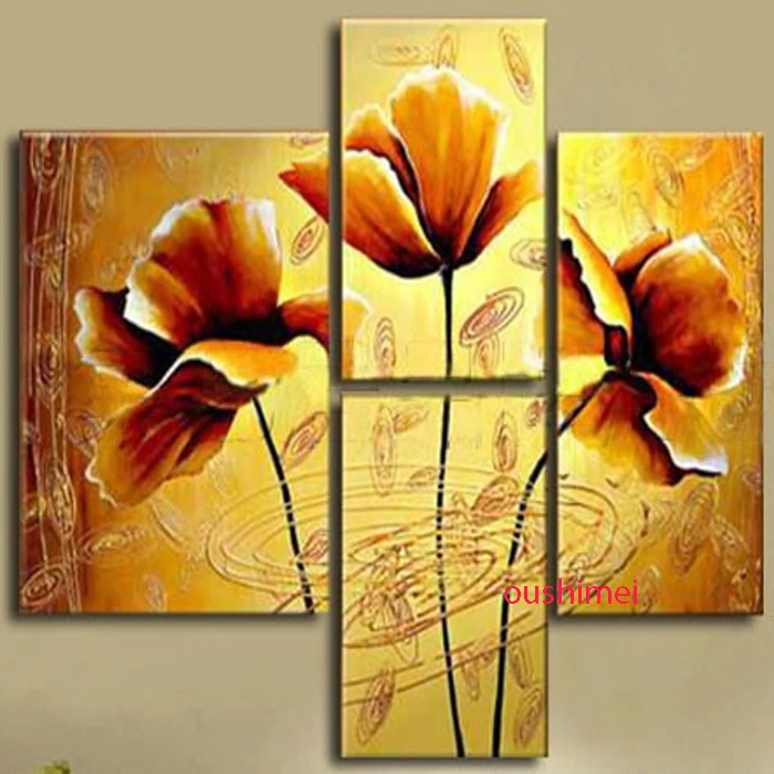 

Hand Painted Pictures Yellow Flowers Oil Paintings On Canvas Art For Living Room 4pcs/set Group Pictures On Wall