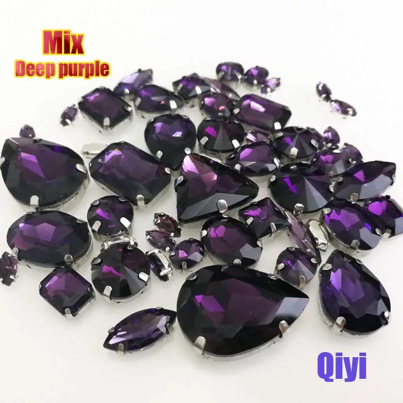 Sell at a loss! 50pcs/bag high quality mixed shape deep purple glass crystal sew on claw rhinestones diy clothing accessories