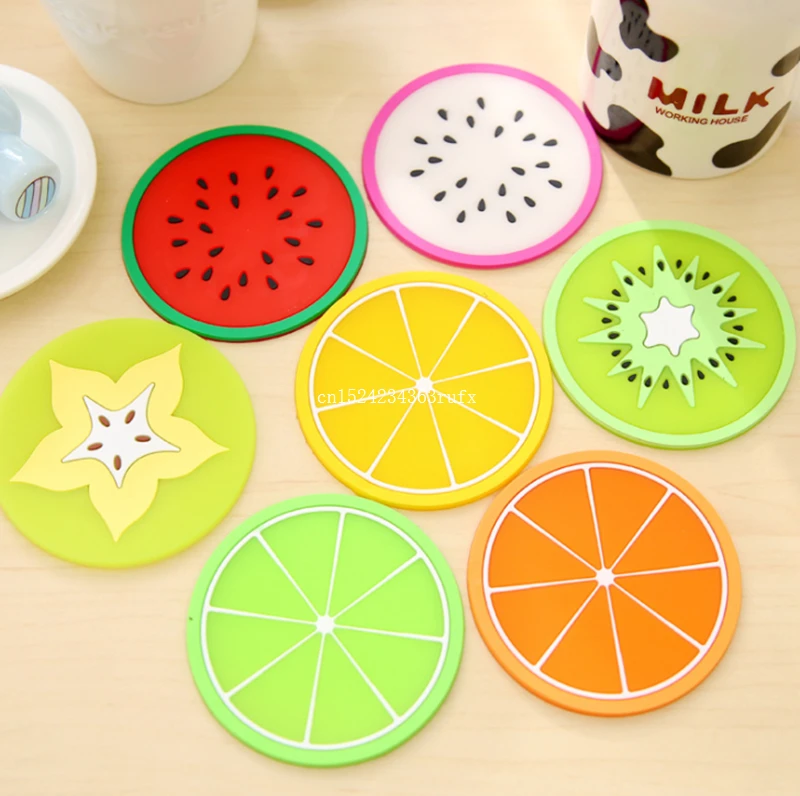 500pcs Fruit Shaped Coaster Silicone Cup Pads Slip Hot Drink Holder Insulation Pad Cup Mat Pad