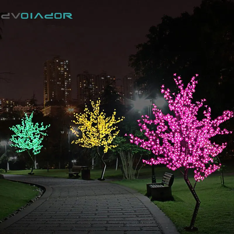 DVOLADOR Holiday Light LED Cherry Blossom Tree Light Luminaria 0.8M 1.2M 1.5M 1.8M LED Tree Lamp Outdoor Lighting for Christmas