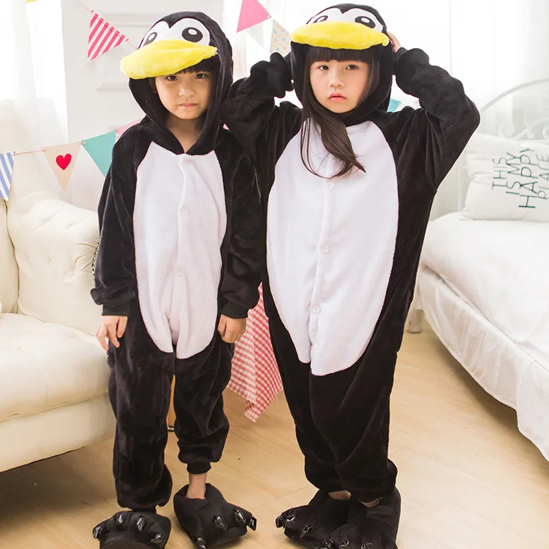 Macio grosso flanela criança meninos meninas pinguim cosplay traje onesies ternos de inverno pijamas pijamas festa wear