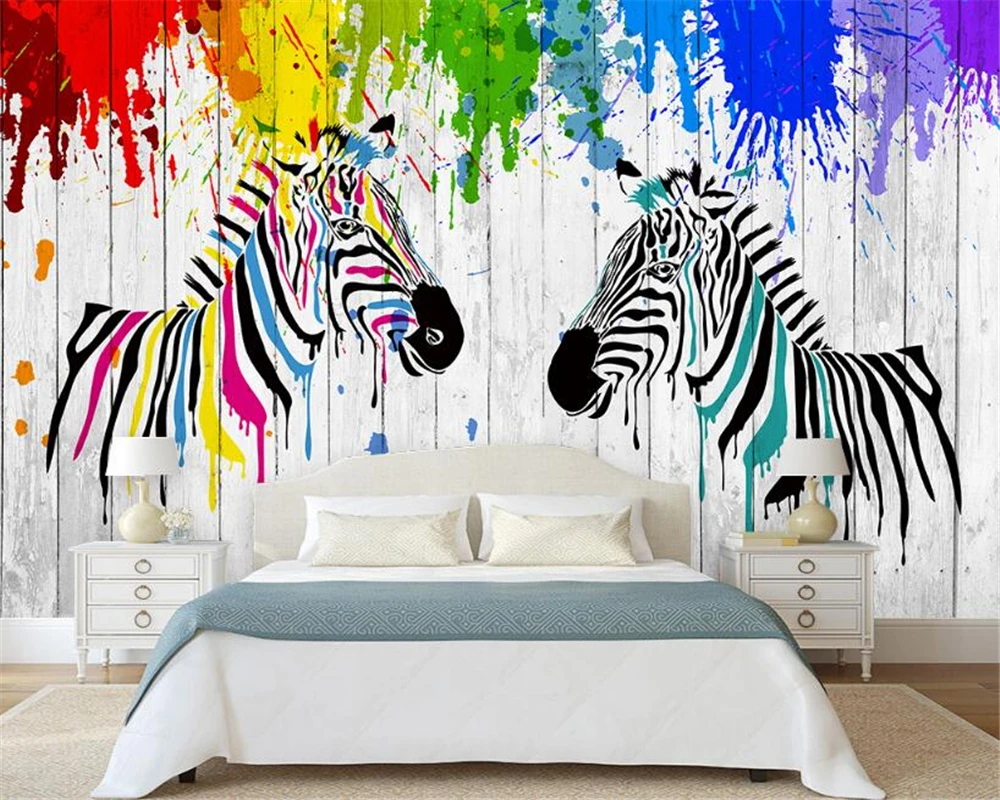 

Beibehang 3d Wallpaper Living Room Bedroom Mural Watercolor Zebra Simple Pastoral 3D Wooden Background Wallpaper papel de parede