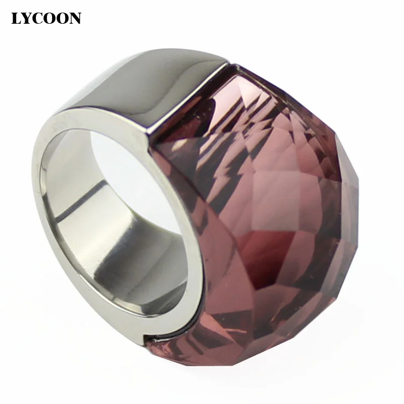 Hight quality stainless steel Jewelry cut crystal ring clear transparent wine red crystal for woman Noble Ring in silver color