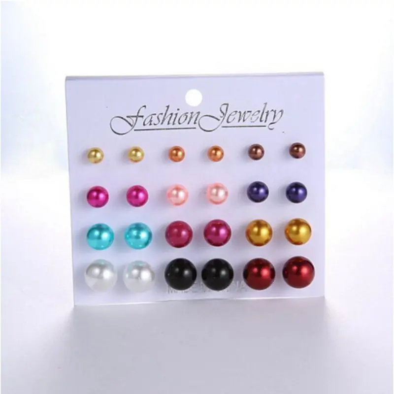 12 pairs/set White Simulated Pearl Stud Earrings Set For Women Girl Fashion Jewelry Accessories Piercing Ball Earrings Wholesale